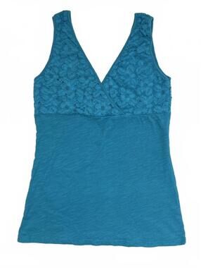 Y2K Col Story Blue Laced Babydoll Tank Top Sheer Back Sz M 100% Cotton 2000s